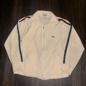 Vintage 80s Izod Lacoste Track Jacket Full Zip Cream With Striped Sleeves Large
